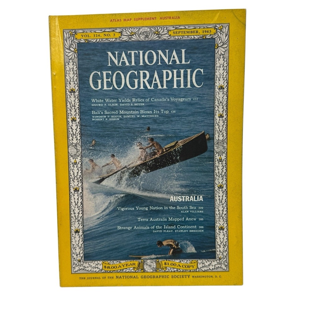 Vintage September 1963 National Geographic Magazine Australia‎ White Water Bali